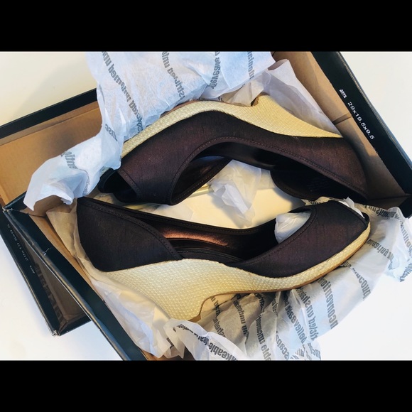 🆕 NWT Unlisted Open-Toe Wedges, in Bronze & Straw - Picture 6 of 8